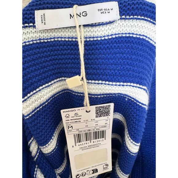 NWT Mango Striped Knitted Midi Skirt Size Medium Blue White Stretch - Picture 5 of 12